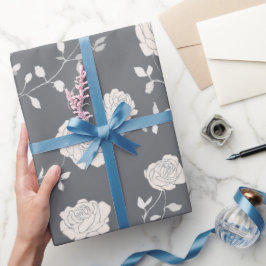 Minimaal zachte grijze roos witte bloemmotief cadeaupapier