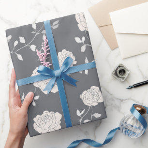 Minimaal zachte grijze roos witte bloemmotief cadeaupapier