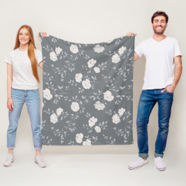 Minimaal zachte grijze roos witte bloemmotief fleece deken