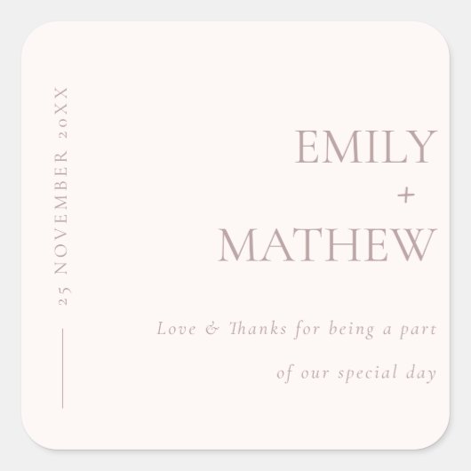 MINIMAAL ZACHTE ZWART PINK TYPOGRAPHY WEDING VIERKANTE STICKER (Voorkant)