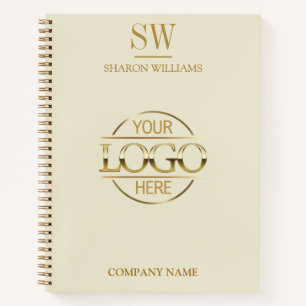 Minimaal Zakelijk Logo Beige Goud Monogram Initiaa Notitieboek