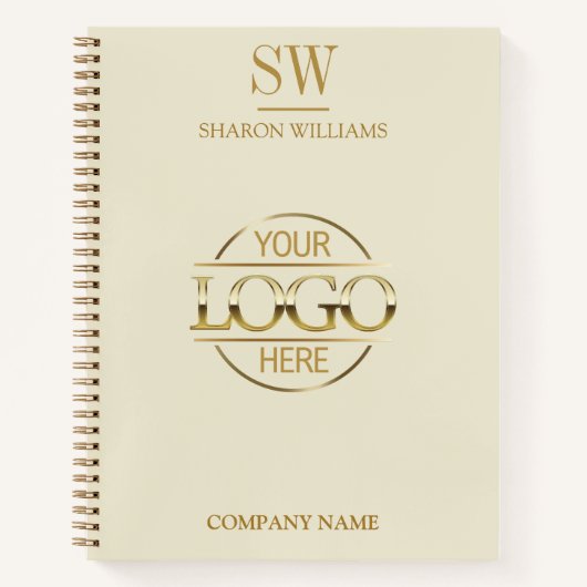 Minimaal Zakelijk Logo Beige Goud Monogram Initiaa Notitieboek (Voorkant)