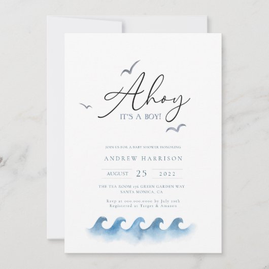 Minimaal zeilboot babyshower Ahoy Jongen  Kaart (Voorkant)