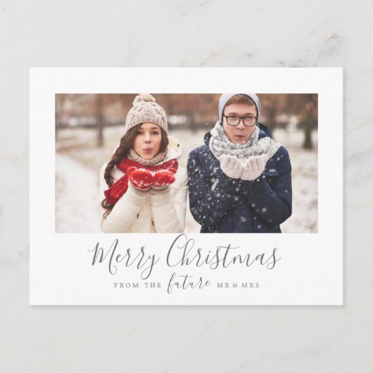 Minimaal Zilver Prettig Kerstmis Save the Date Fot Feestdagenkaart (Voorkant)