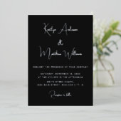 Minimaal Zilver Zwart Modern Elegant Script Trouwf Folie Uitnodiging (Staand Voorkant)