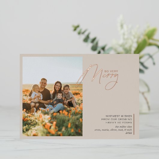 Minimaal zo vriendelijk beige Roos Gold Folie Feestdagenkaart (Staand Voorkant)