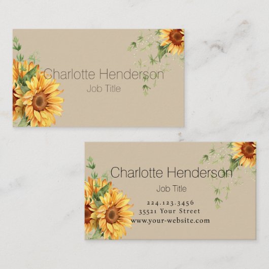 Minimaal zonnebloem Visitekaartje (Voorkant / Achterkant)