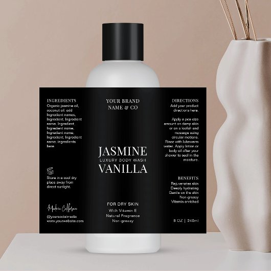 Minimaal Zwart 8 OZ Huidverzorgingsfles Productlab Sparkling Wijnetiket