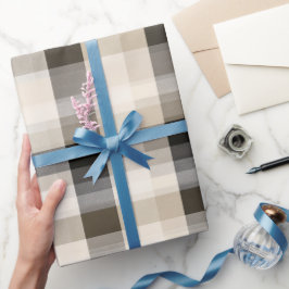 Minimaal zwart beige fijne geruite zand plaid patr cadeaupapier