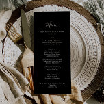 Minimaal zwart coördinaat bruiloft diner menu<br><div class="desc">Deze minimale zwarte coördinaat bruiloft diner menukaart is perfect voor een moderne bruiloft. Het verfijnde elegante boho-ontwerp heeft stevig donkerzwart met een modern bohemien gevoel. Coördineert met het Moody Paarse Blooms Collectie van Fresh & Yummy Paperie. Dit menu kan worden gebruikt voor een huwelijksreceptie,  repetitiediner of een evenement.</div>