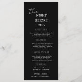Minimaal zwart diner de avond voor bruiloft menu (Voorkant)