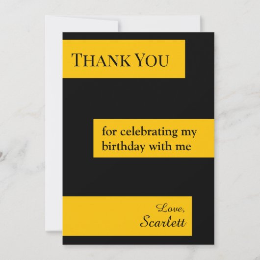 Minimaal zwart en goud elegante chique verjaardag bedankkaart (Voorkant)