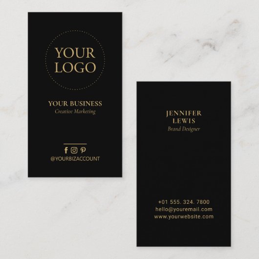 Minimaal zwart en goud Logo Zakelijke sociale medi Visitekaartje (Voorkant / Achterkant)