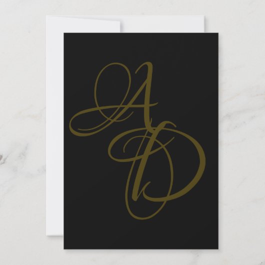 Minimaal zwart en goud monogram delicate bruiloft kaart (Achterkant)