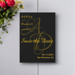 Minimaal zwart en goud monogram Elegant Huwelijk Save The Date
