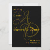 Minimaal zwart en goud monogram Elegant Huwelijk Save The Date (Voorkant)