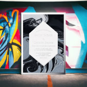 Minimaal zwart en wit Abstract huwelijk zilver Folie Uitnodiging