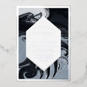 Minimaal zwart en wit Abstract huwelijk zilver Folie Uitnodiging (Voorkant)