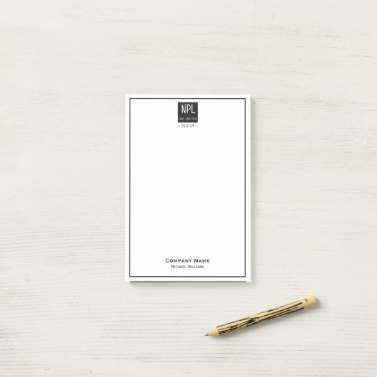 Minimaal, zwart en wit bedrijf post-it® notes (Op bureau)
