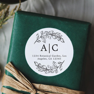 Minimaal zwart en wit blad terugkeeradres ronde sticker