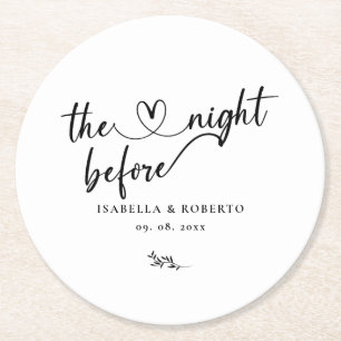 Minimaal Zwart en Wit De Nacht Vooraf  Ronde Kartonnen Onderzetter