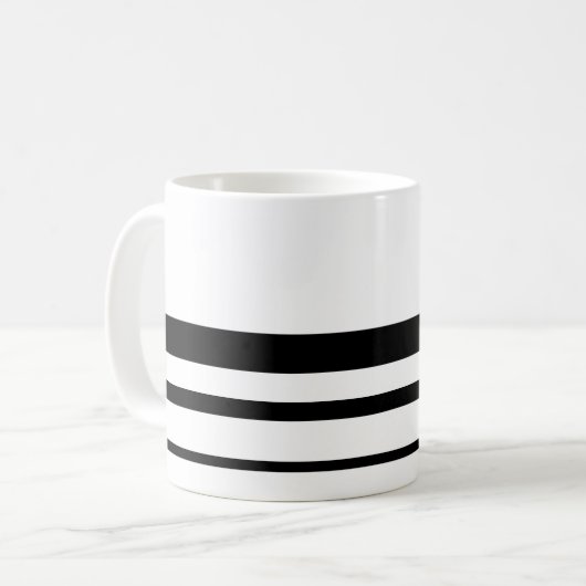 Minimaal zwart en wit, drie strips koffiemok (Voorkant links)