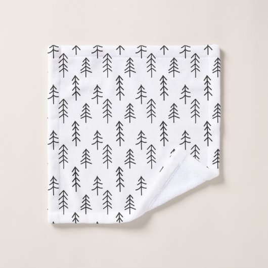 Minimaal zwart en wit feestelijke dennenbomen patr bad handdoek (Wasdoekje)