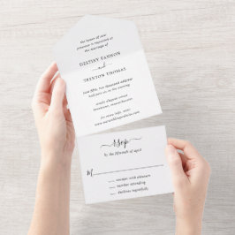 Minimaal Zwart en Wit Klassiek Elegant All In One Uitnodiging