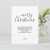 Minimaal Zwart en Wit Merry Christmas Script Feestdagenkaart (Staand voorkant)