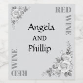 Minimaal Zwart en Wit met Rozen Monogram Wijn Etiket (Enkel label)