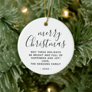 Minimaal Zwart en Wit Prettig Kerstman Script Keramisch Ornament