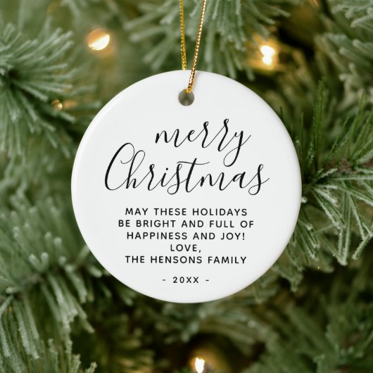 Minimaal Zwart en Wit Prettig Kerstman Script Keramisch Ornament (Boom)