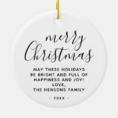 Minimaal Zwart en Wit Prettig Kerstman Script Keramisch Ornament (Achterkant)