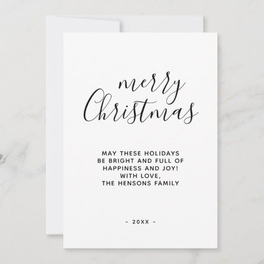 Minimaal zwart en wit, prettig kerstscript feestdagenkaart (Voorkant)