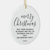 Minimaal zwart en wit, prettig kerstscript keramisch ornament (Rechts)