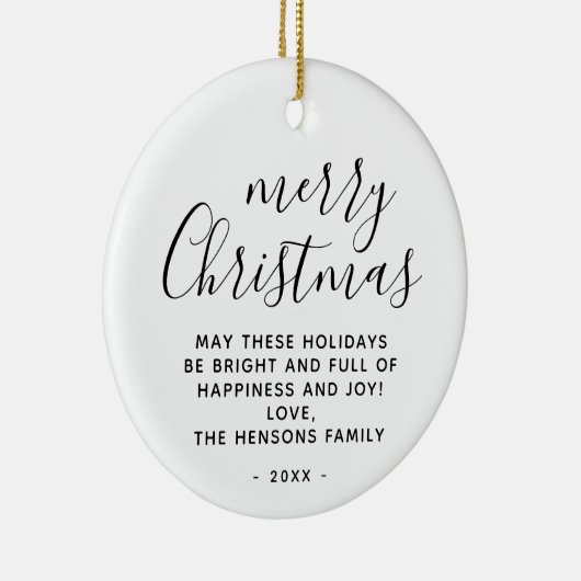 Minimaal zwart en wit, prettig kerstscript keramisch ornament (Rechts)