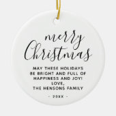 Minimaal zwart en wit, prettig kerstscript keramisch ornament (Voorkant)