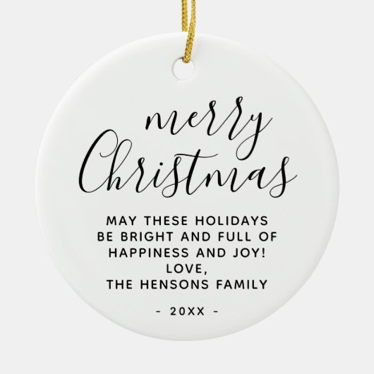 Minimaal zwart en wit, prettig kerstscript keramisch ornament (Voorkant)