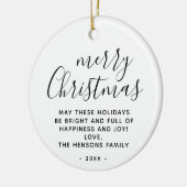 Minimaal zwart en wit, prettig kerstscript keramisch ornament (Links)