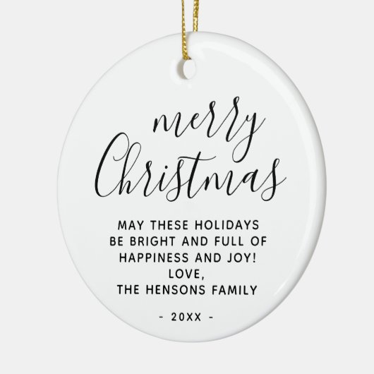 Minimaal zwart en wit, prettig kerstscript keramisch ornament (Links)