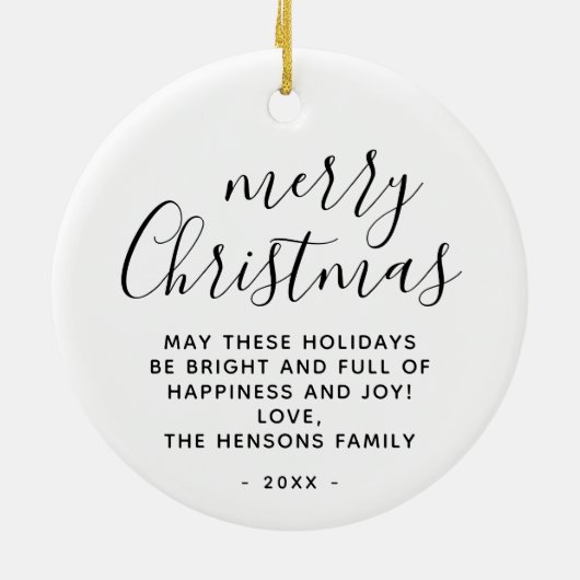 Minimaal zwart en wit, prettig kerstscript keramisch ornament (Achterkant)