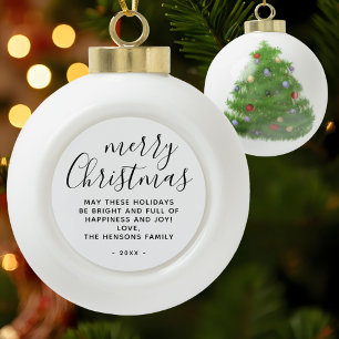 Minimaal zwart en wit, prettig kerstscript keramische bal ornament