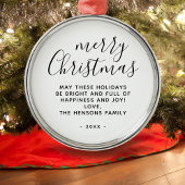 Minimaal zwart en wit, prettig kerstscript metalen ornament