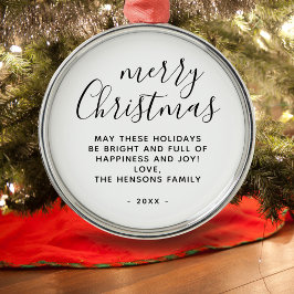 Minimaal zwart en wit, prettig kerstscript metalen ornament