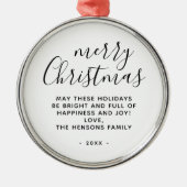 Minimaal zwart en wit, prettig kerstscript metalen ornament (Voorkant)