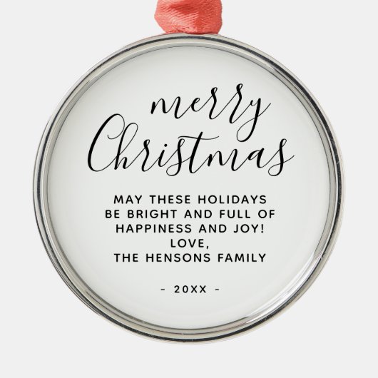 Minimaal zwart en wit, prettig kerstscript metalen ornament (Voorkant)