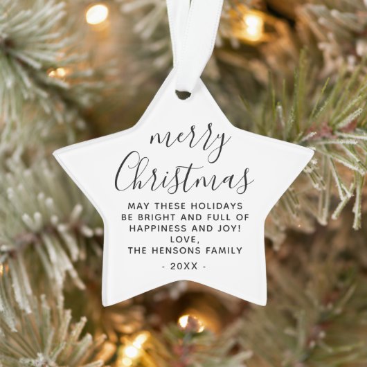 Minimaal zwart en wit, prettig kerstscript ornament (Boom)
