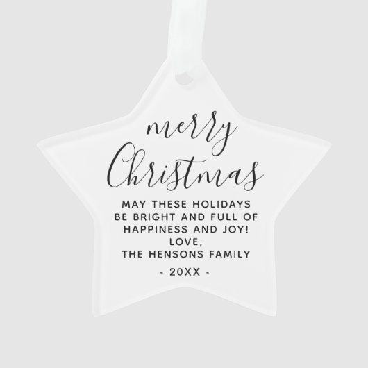 Minimaal zwart en wit, prettig kerstscript ornament (achterkant)