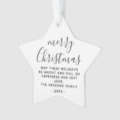 Minimaal zwart en wit, prettig kerstscript ornament (voorkant)