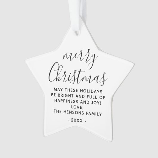 Minimaal zwart en wit, prettig kerstscript ornament (voorkant)